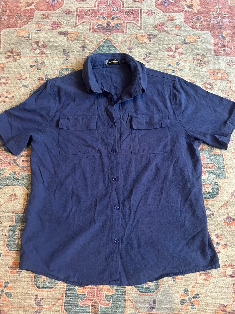 Men's Navy Short-Sleeve Button-Down Shirt with Chest Pockets